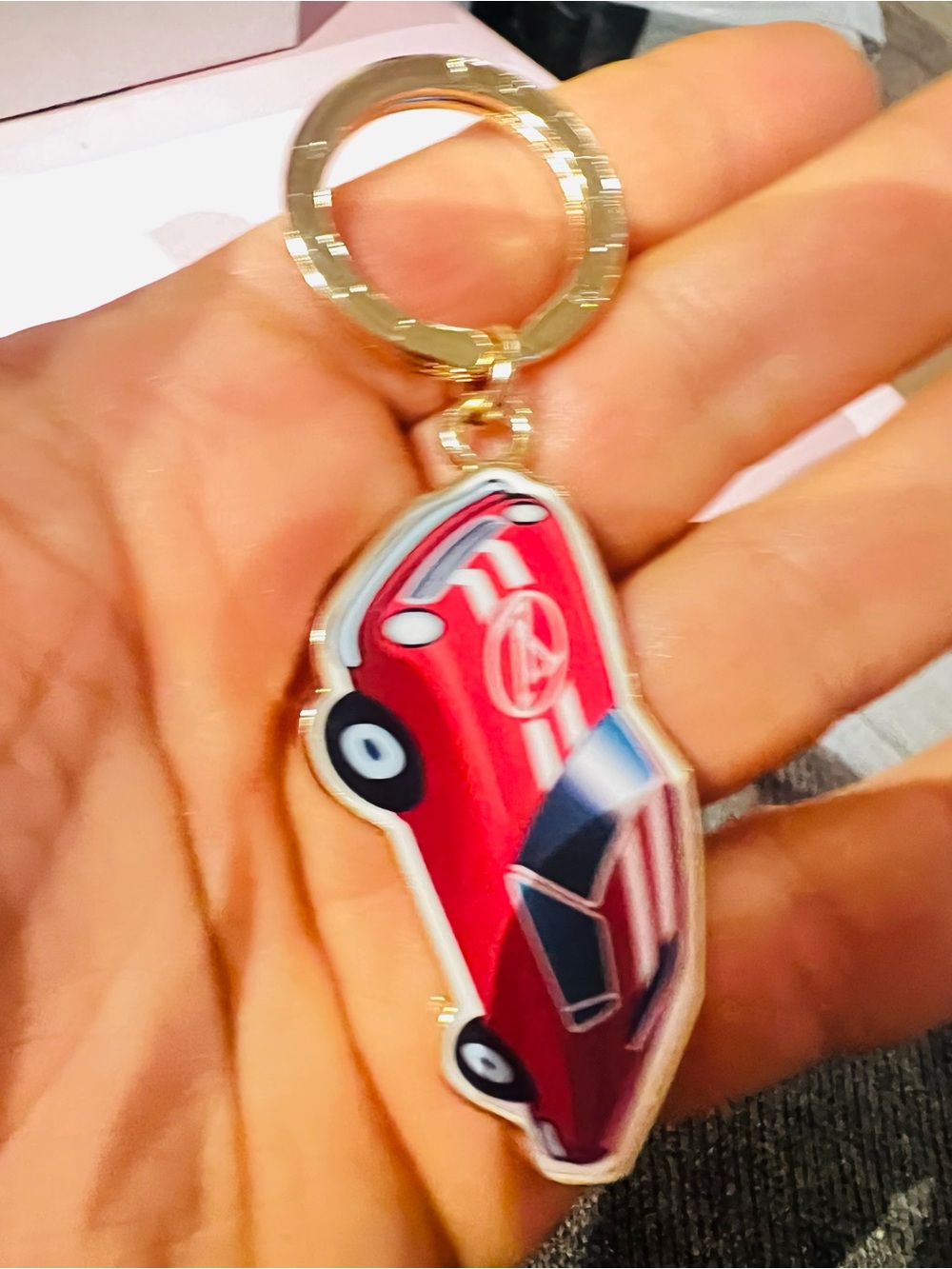 Fashion Pink Car Keychain with Gold Hardware